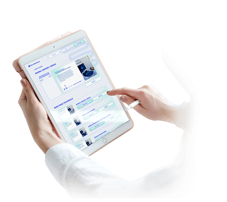 SonoMindPrep course interface on tablet