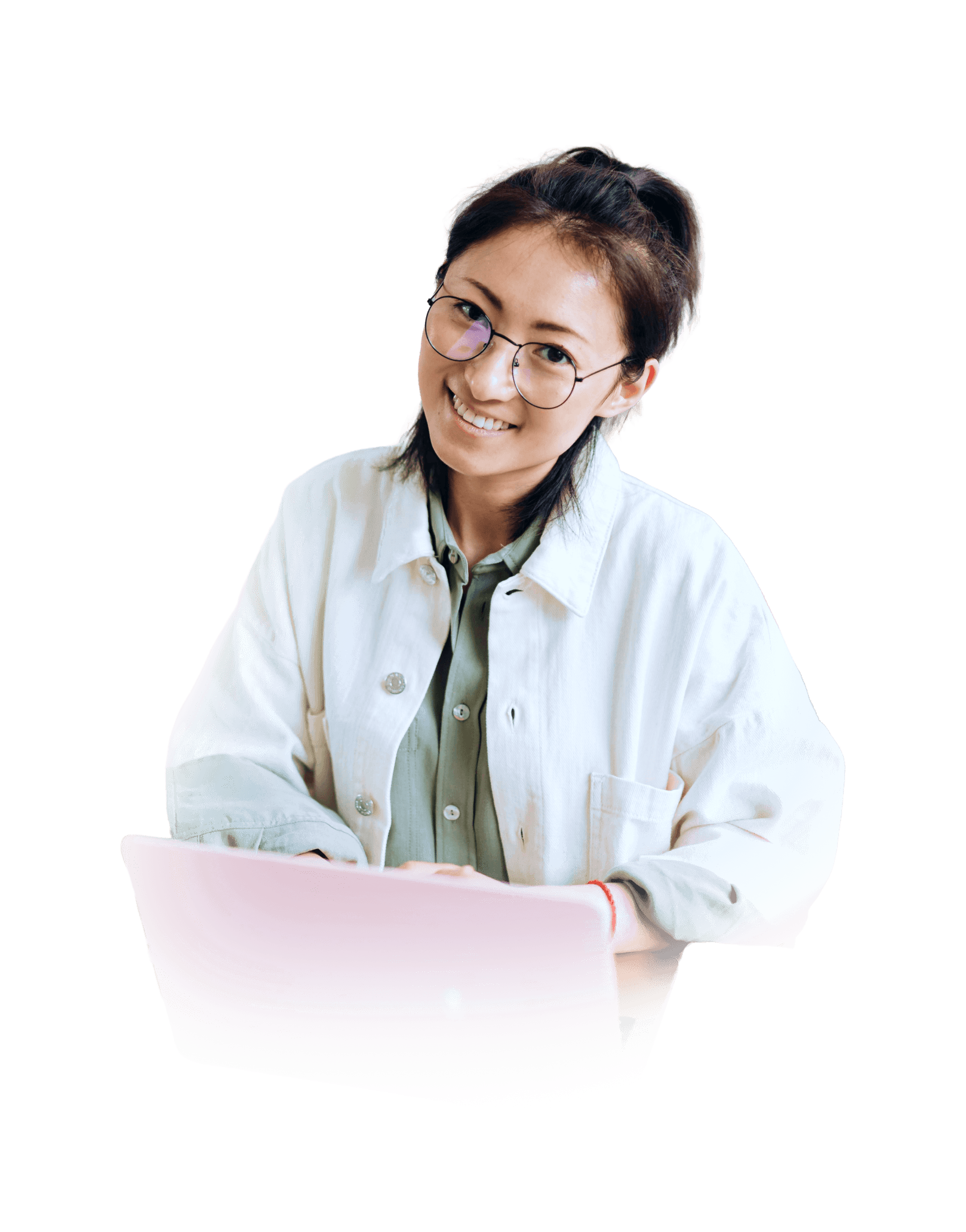 Sonography student reviewing ultrasound course material on a laptop