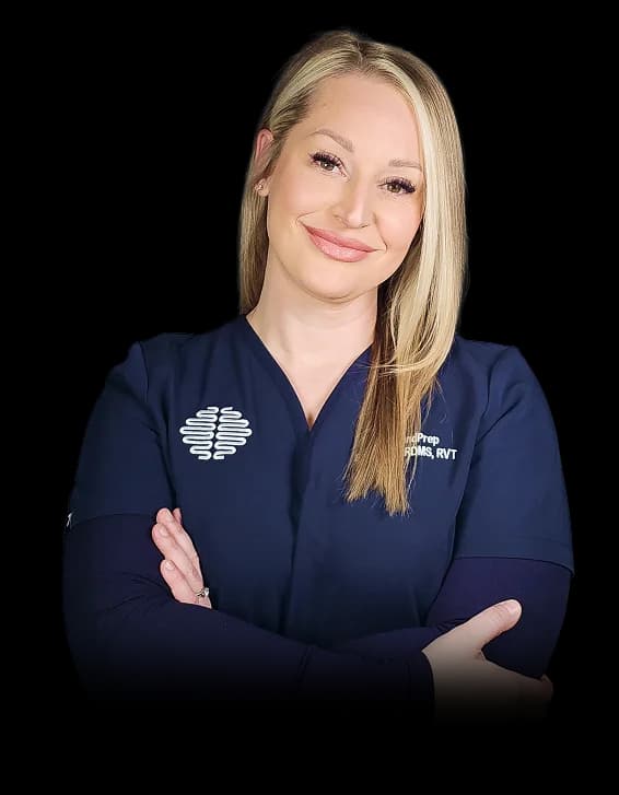 Bre Webb, RDMS, RVT — SonoMindPrep founder, in SonoMindPrep scrubs